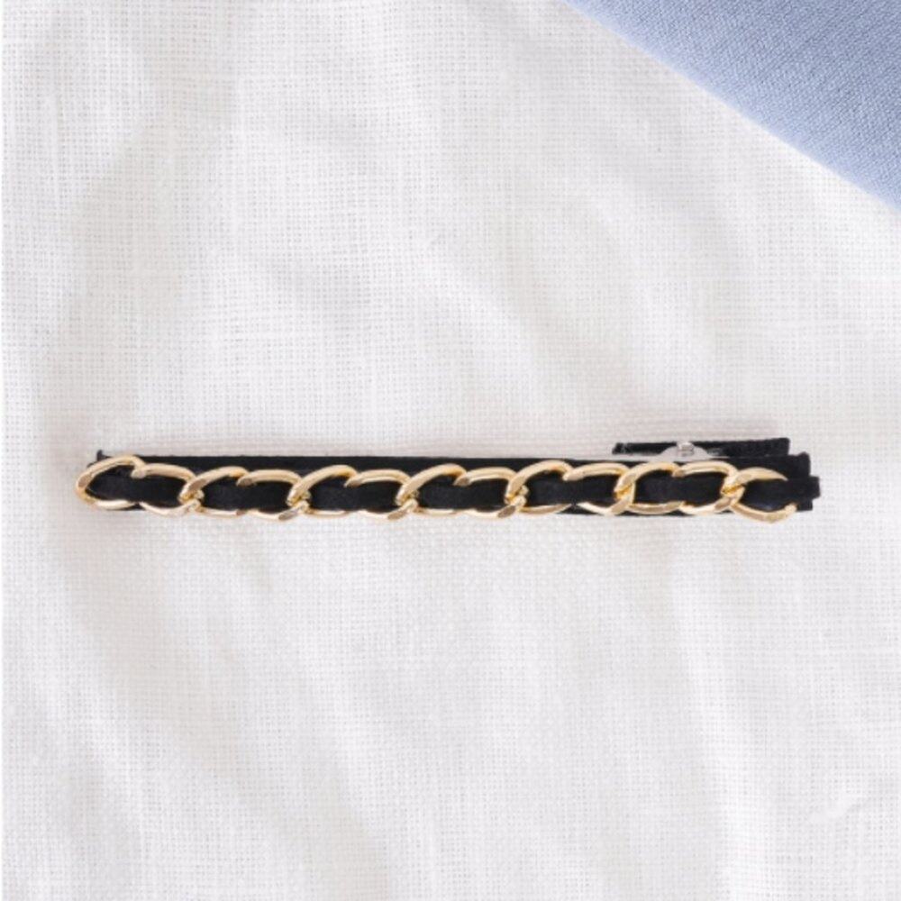 Black Velvet & Gold Chain Large Alligator Hair Clip - Picture 5 of 7